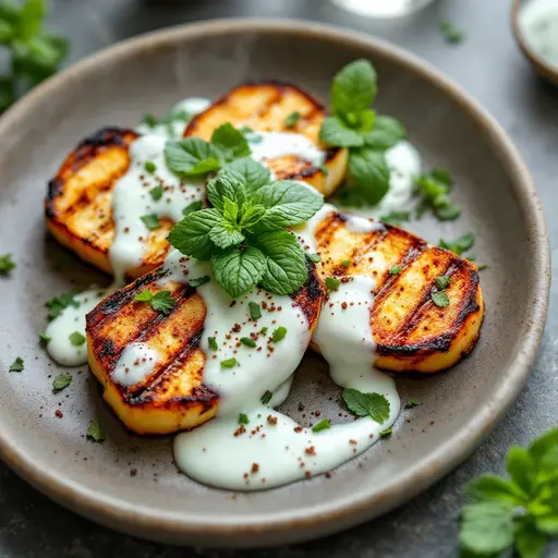 Gegrillter Halloumi mit Minz-Joghurt-Soße